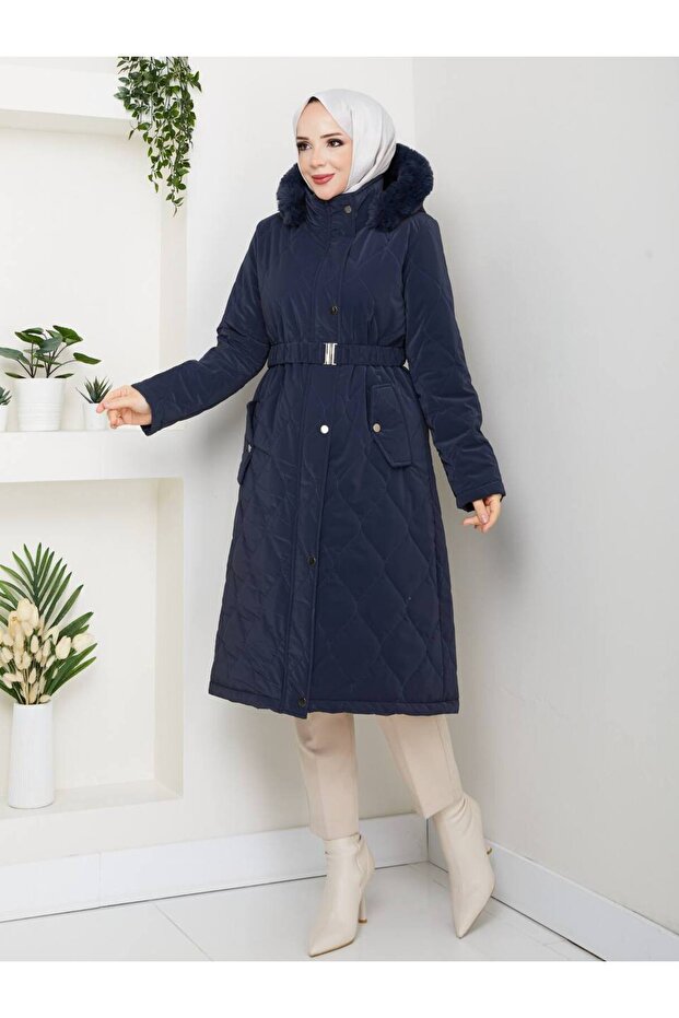 Premium a Quality Quilted Nova Women's Coat with Belt Detail