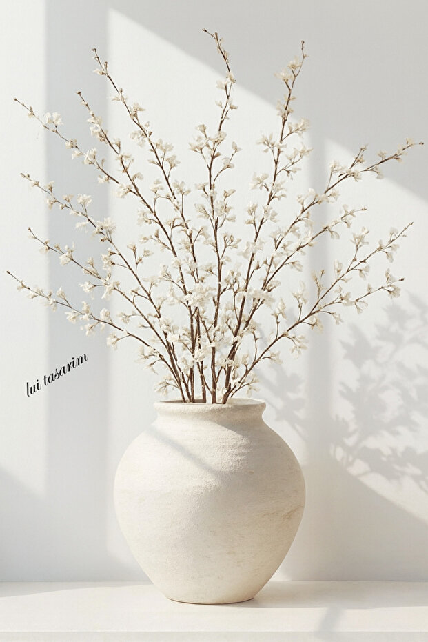 Cream Textured Vase Stoneware Modern Scandinavian Style ALYA Home Decor Earth Handmade 28*26 Cm