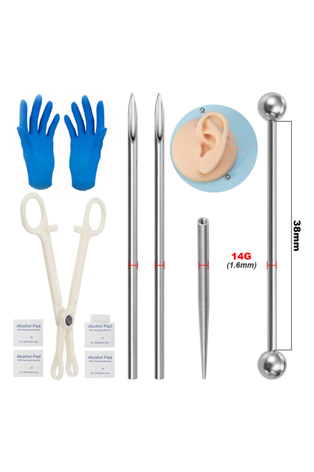 OT14045-7MX Body Piercing Kit Surgical Steel Threaded Taper Pin Needles Lip Nose Tongue Cartilage Ey
