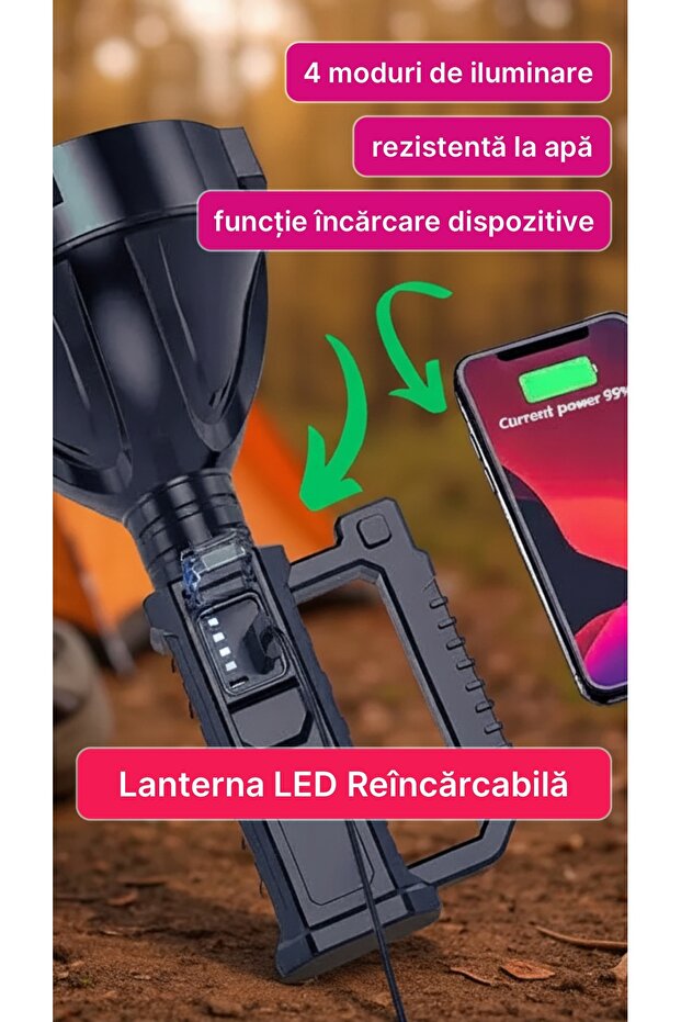 LED Flashlight, Rechargeable, External Battery Function, 4 Lighting Modes + Tripod - 4