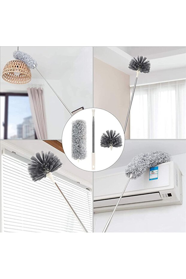 Duster with Extra Long Extension Pole - Microfiber & Cobweb Double Replacement Heads - 2