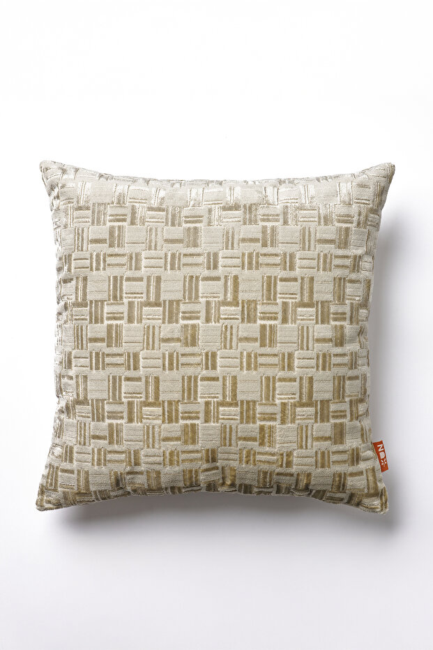 Woven Velvet Knitted Patterned Throw Pillow Cover-Cream