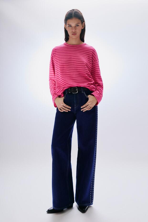 Pembe çizgili t-shirt - 2