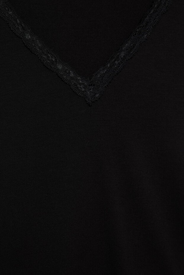 Dantel yakalı t-shirt - 6