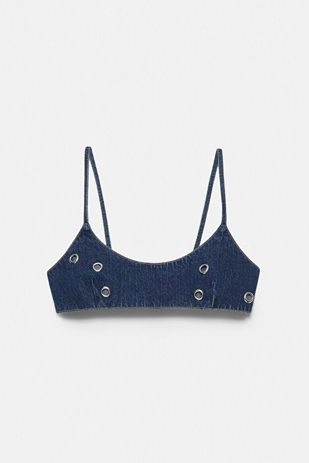 Eyelet detaylı denim top - 3