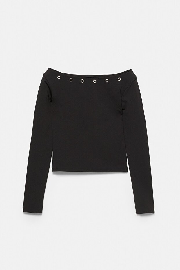 Açık omuzlu halka detaylı top - 5