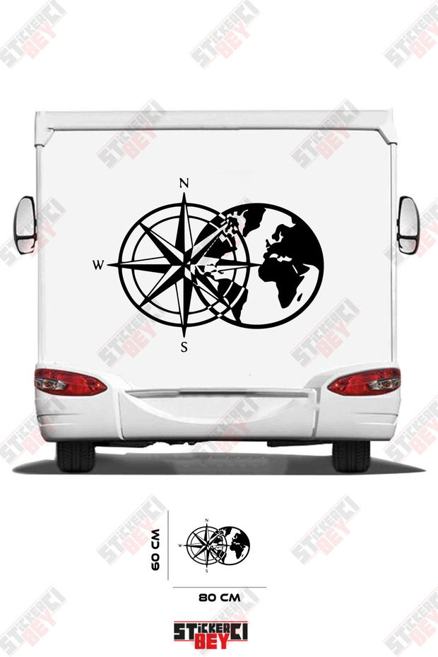 Compass and World Visualized Caravan Sticker Coating