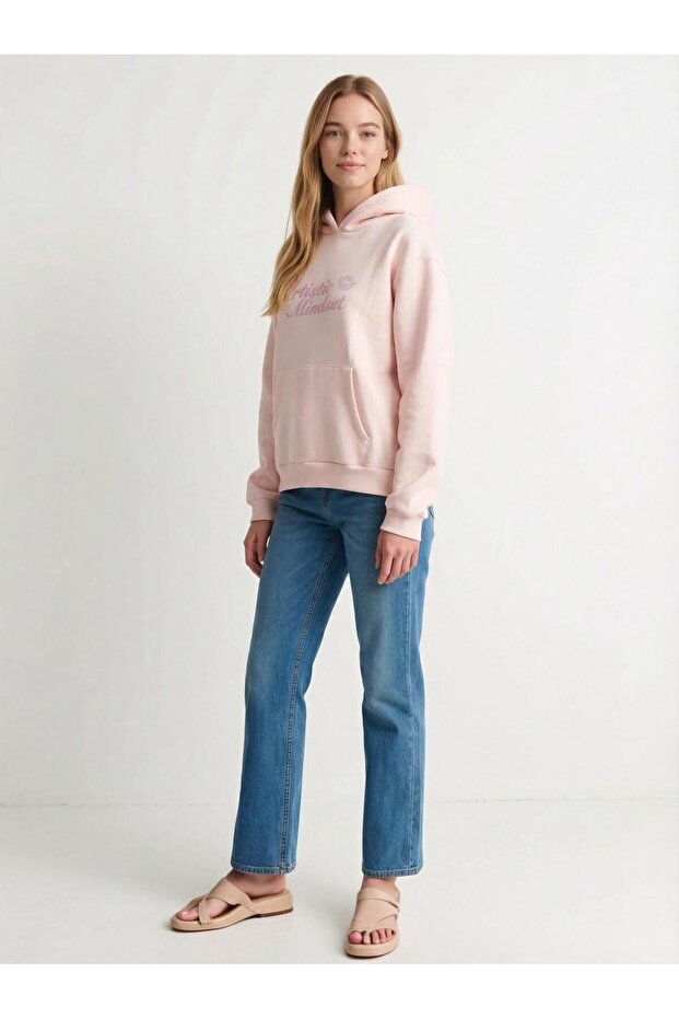 Kadın Baskılı Sweatshırt Pembe - 2