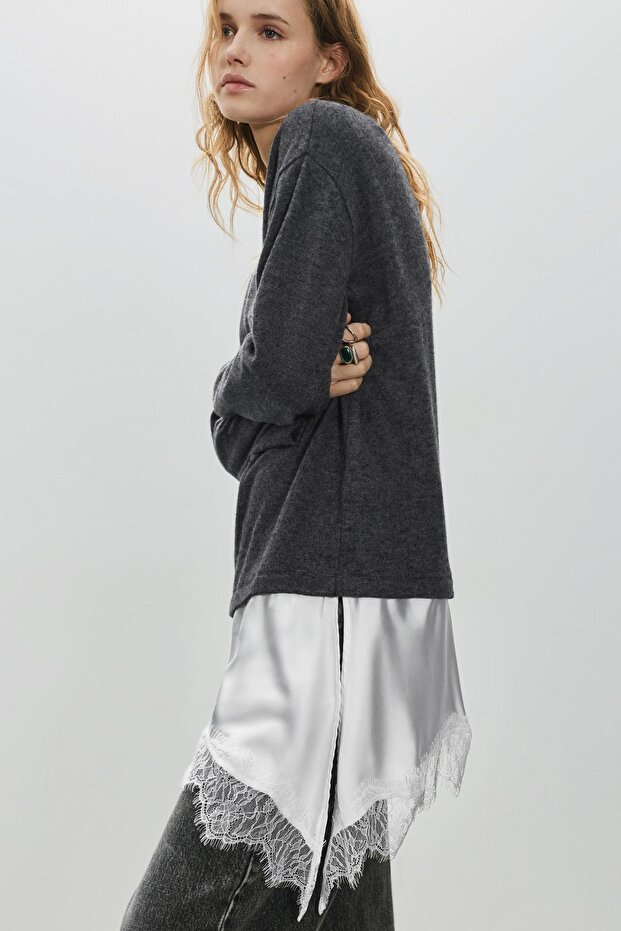 Dantel detaylı t-shirt - 5