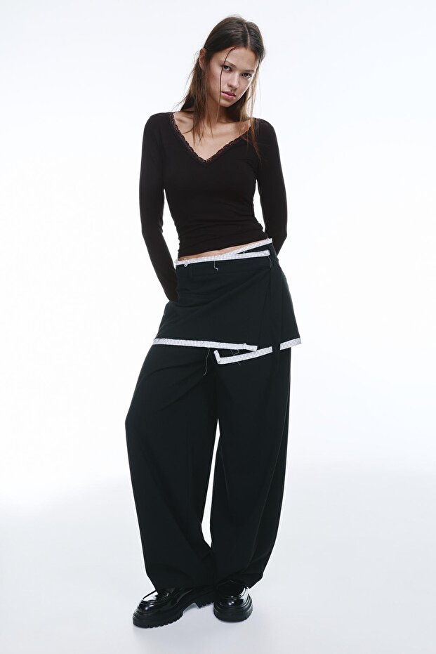 Dantel yakalı t-shirt - 1