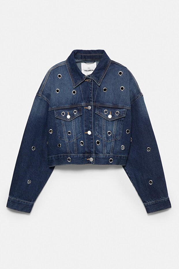 Delikli denim ceket - 4