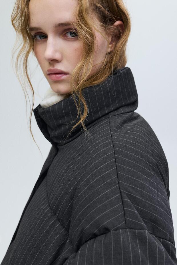 İnce çizgili şişme mont - 5