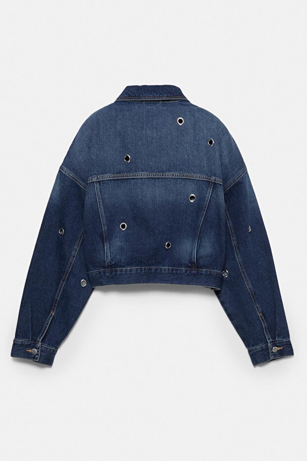 Delikli denim ceket - 6