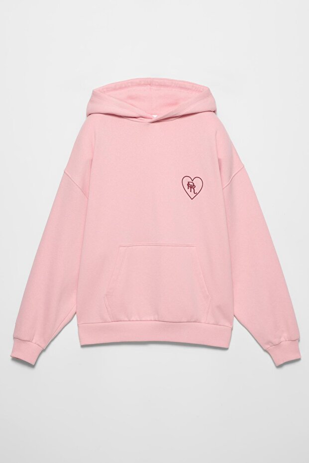 Kalp grafik baskılı kapüşonlu sweatshirt - 5