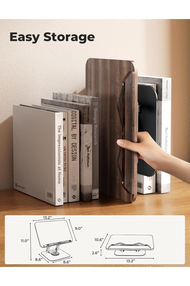 Gray Modern Foldable Book Stand for Reading, Adjustable 360° Swivel Base with Elastic Page C - 6