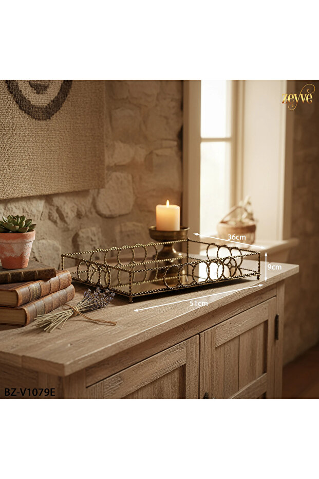 صينية ديكور أنيقة على شكل حلقة حلزونية مع مرآة مستطيلة الشكل 51×36×9 سم - 3