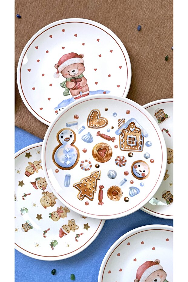 New Year's Merry Christmas 2. Concept 6 Piece Luxury Dessert Plate Set