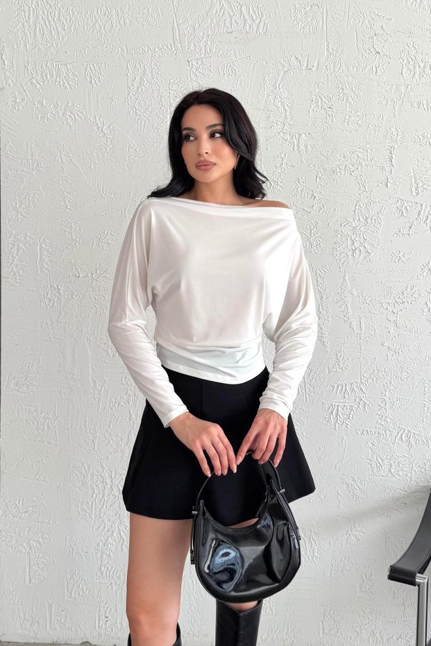 White Boat Neck Off Shoulder Blouse