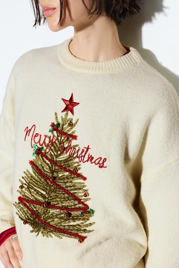 Yılbaşı ağacı desenli kazak - 5