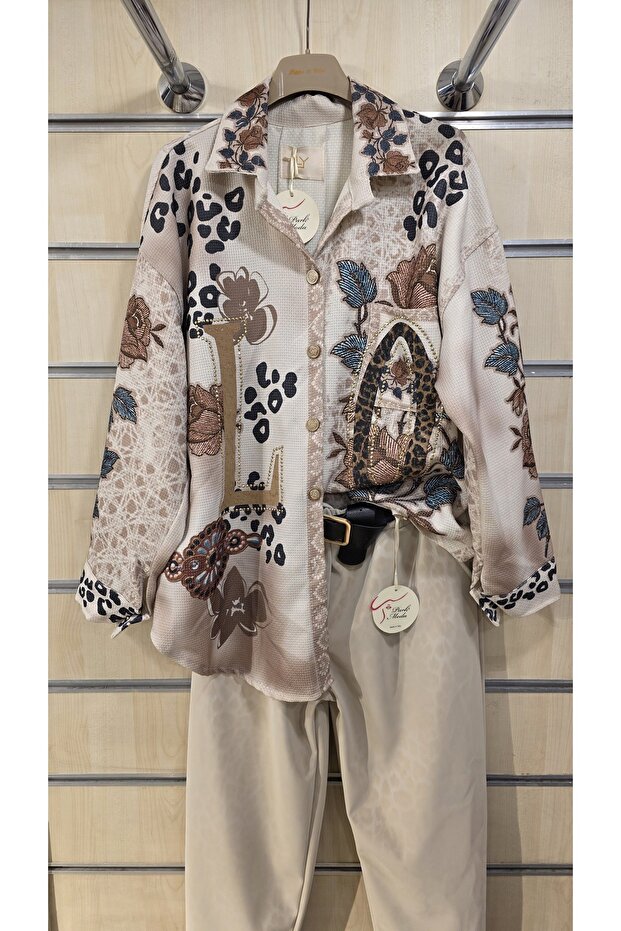 Shirt Leopard Pattern Stone Detail - 1