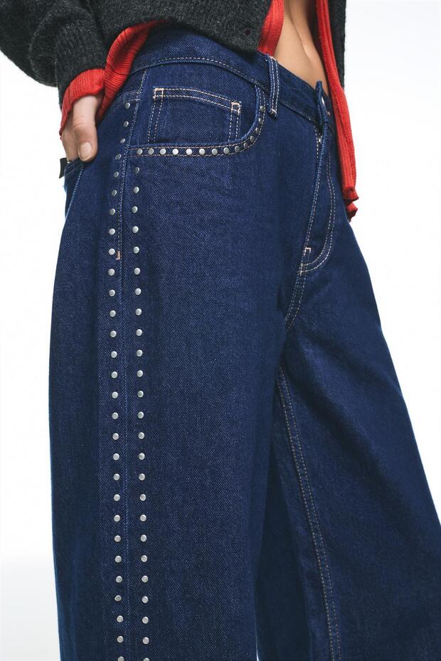 Zımbalı geniş paça jean - 6