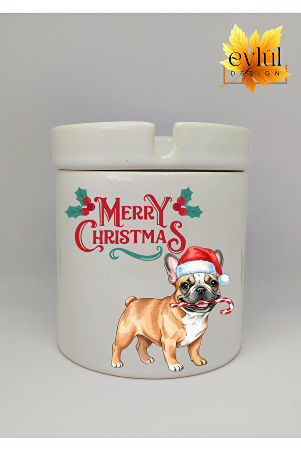 Cute Dog with Christmas Hat Merry Christmas Printed Ceramic Ashtray Odorless Coaster