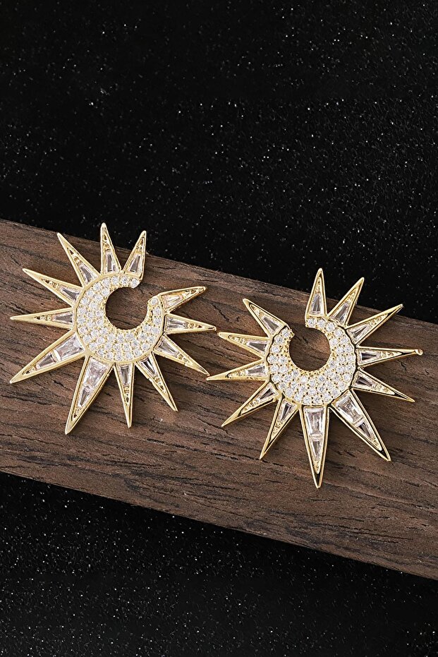 Gold Color Stone Detailed Earrings (Pair)