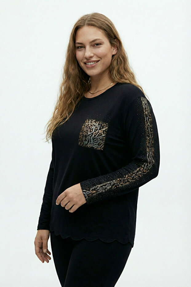 Shiny Stone Viscose Long Sleeve Women's Blouse