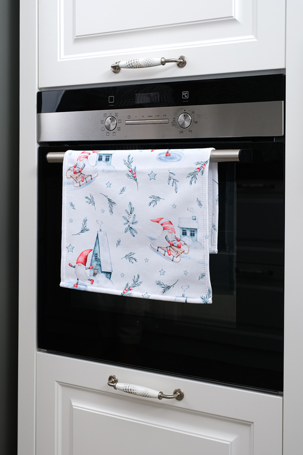 Christmas Themed Snowie Christmas Garden Dwarf Detailed Decorative Kitchen Oven Drying Cloth Green - 35X55Cm