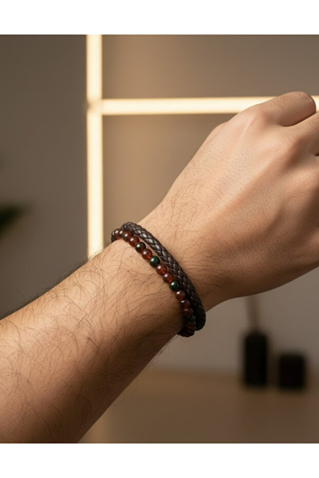 مجموعة من خمس قطع من أساور جلدية للرجال قابلة للتعديل - 1