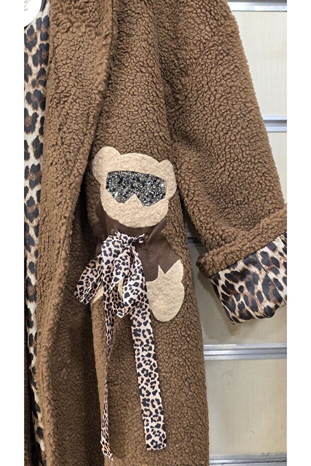 Plush Coat with Leopard Lining Inside - 3