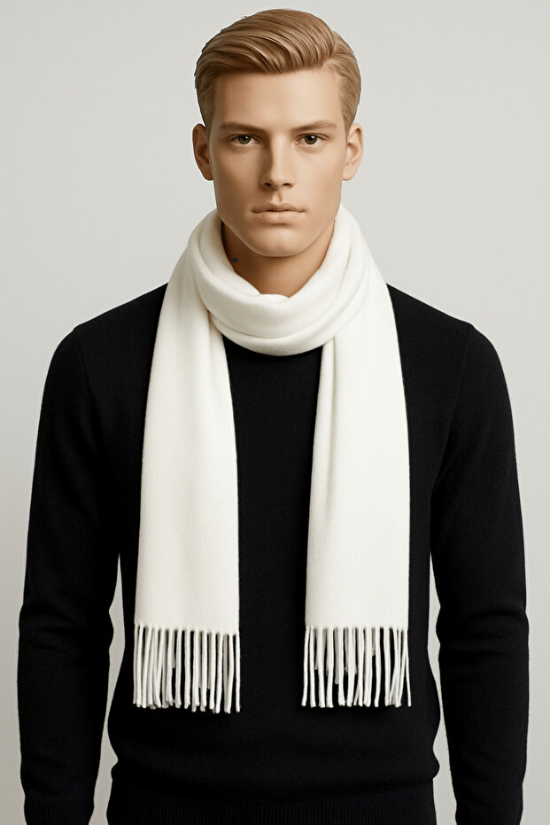 Unisex White Fleece Scarf