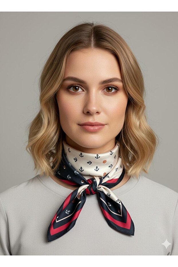 Marine Patterned Anchor Rudder Motif Scarf - Bandana - Bag Accessory - Gift