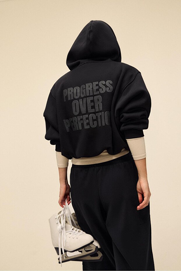 Baskılı kapüşonlu bomber sweatshirt - 5