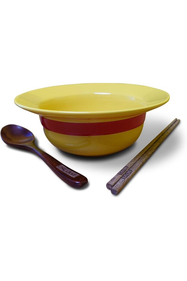 Anime Luffy Straw Hat Bowl Set - Ceramic Bowl with Spoon & Chopsticks - Gift