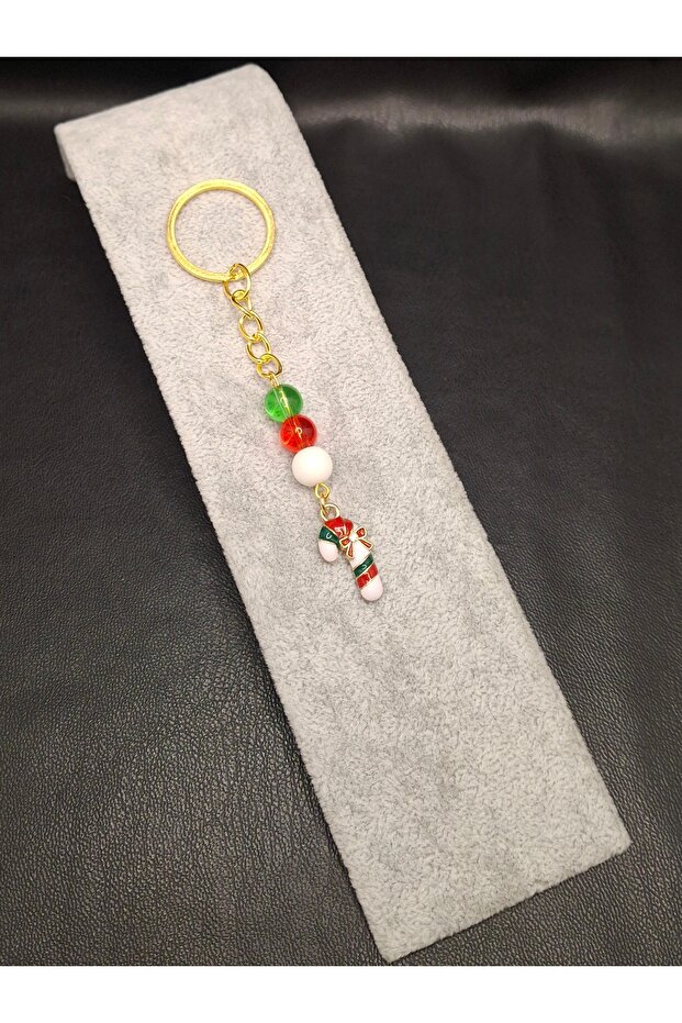New Year's Special Glass Beaded Stone Cane Candy Model Keychain