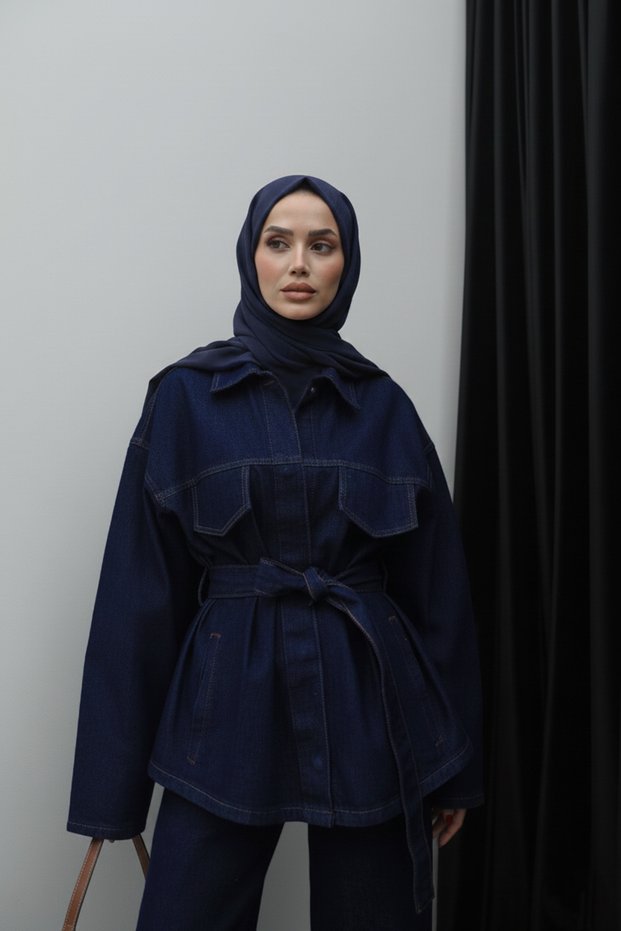 Women's Tie-Detail Oversized Jacket and Pants Denim Set