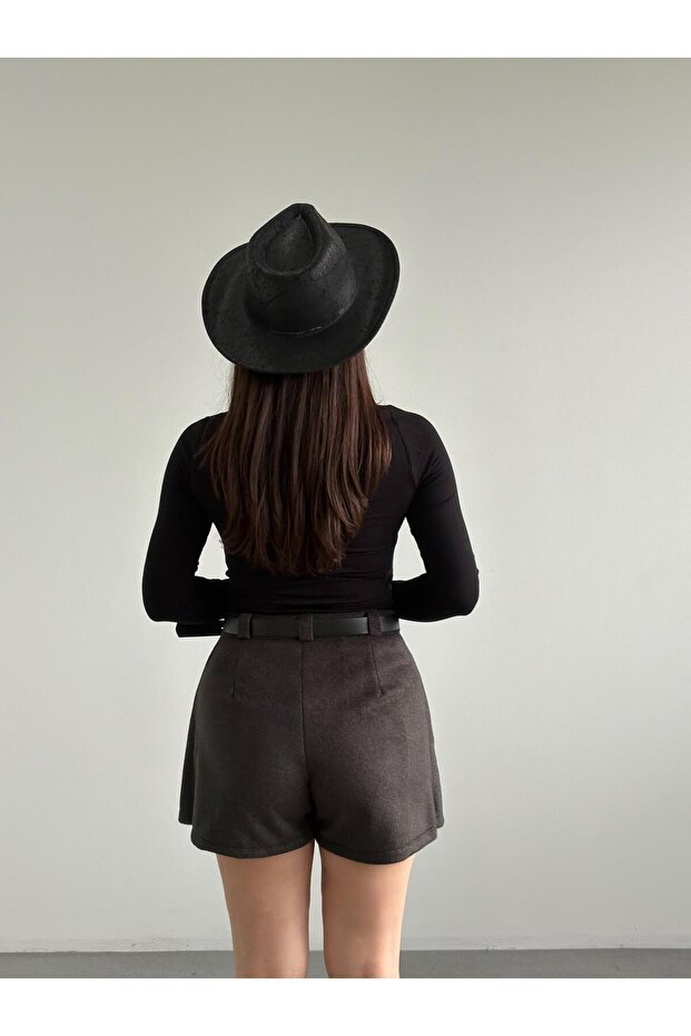 Kaşe Kemerli Şort Etek - 5