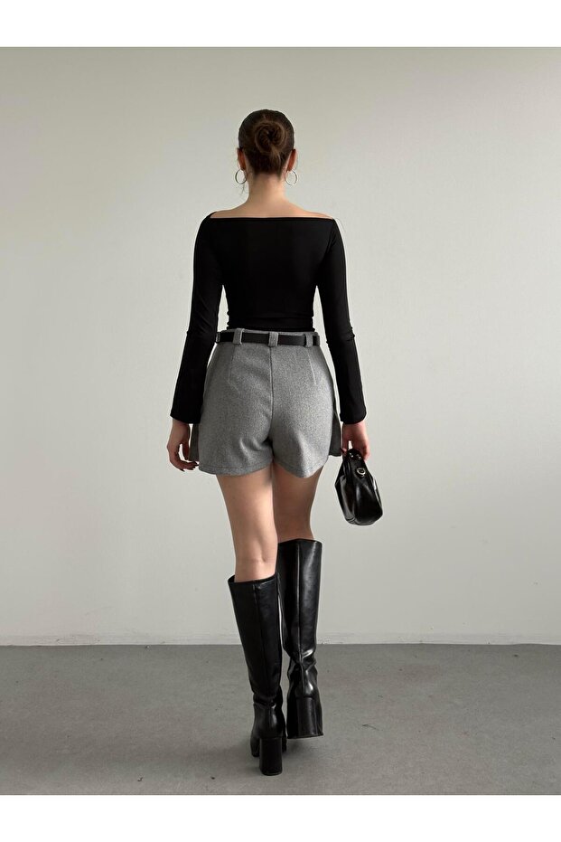 Kaşe Kemerli Şort Etek - 3