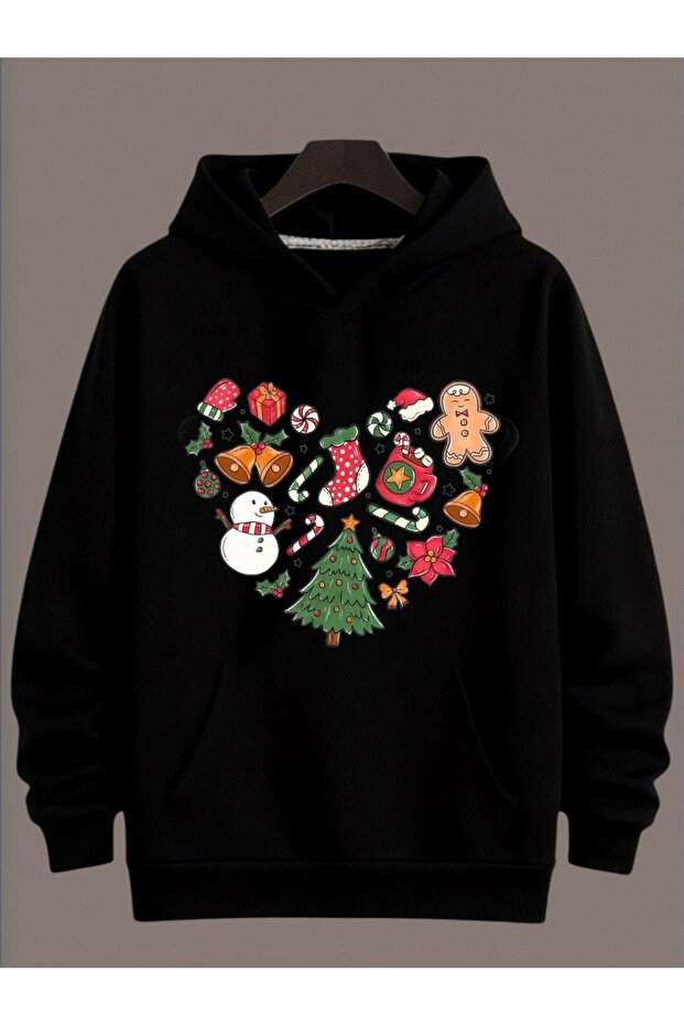 Unisex Long Sleeve Transfer Merry Christmas Heart Christmas Printed Plus Size Crew Neck Sweatshirt
