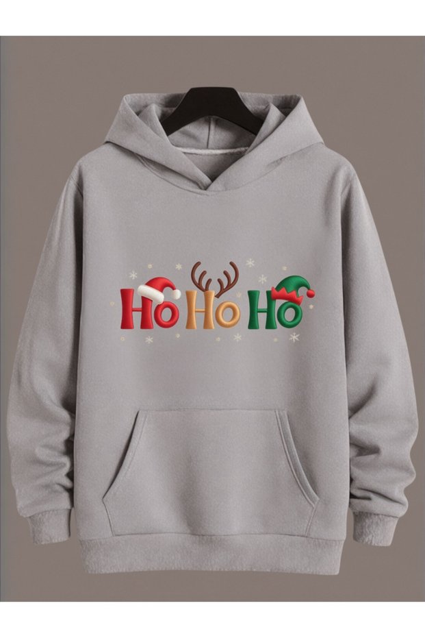 Unisex Long Sleeve Transfer Merry Christmas Ho Ho Ho Christmas Printed Crew Neck Sweatshirt