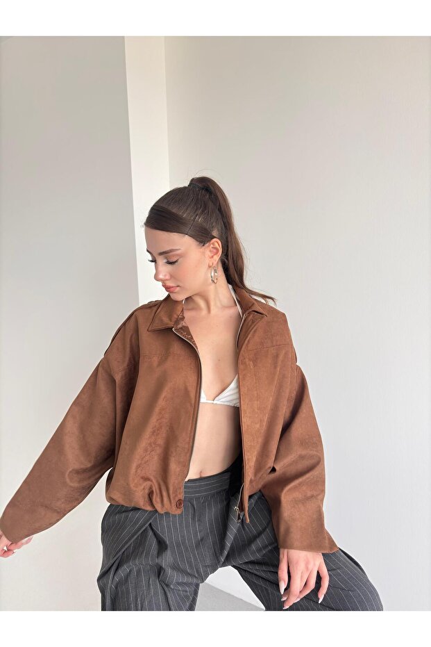 Süet Oversize Bomber - 6