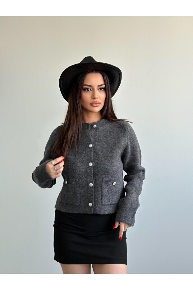 Düğmeli Triko Hırka - 4