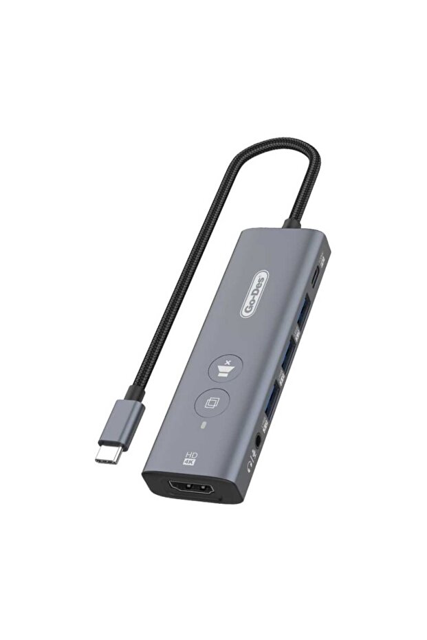 محطة إرساء 6 في 1 متعددة الوظائف من USB-C إلى HDMI مع إيقاف تشغيل الشاشة وكتم الصوت بنقرة واحدة - 1