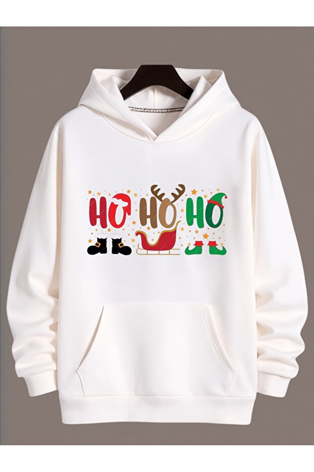 Unisex Long Sleeve Transfer Merry Christmas Hoho New Year Printed Plus Size Crew Neck Sweatshirt
