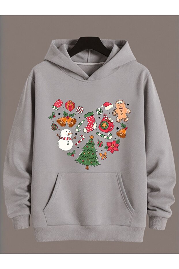 Unisex Long Sleeve Transfer Merry Christmas Heart Christmas Printed Plus Size Crew Neck Sweatshirt