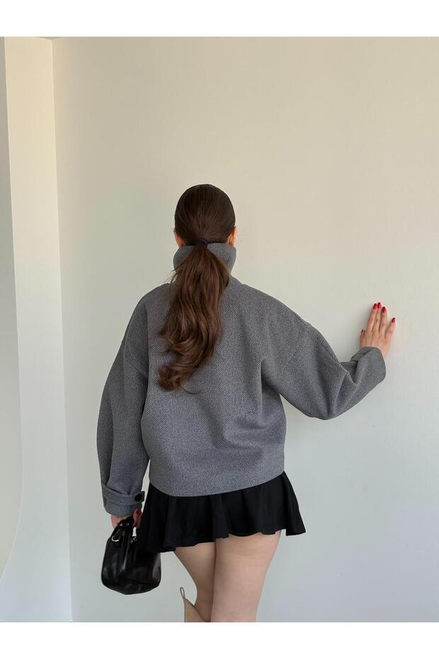 Kaşe Oversize Düğmeli Ceket - 3