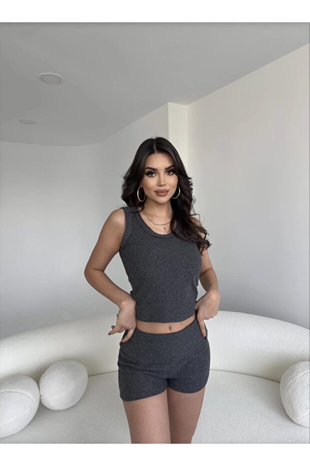 Fitilli Şort Crop Basic Takım - 5