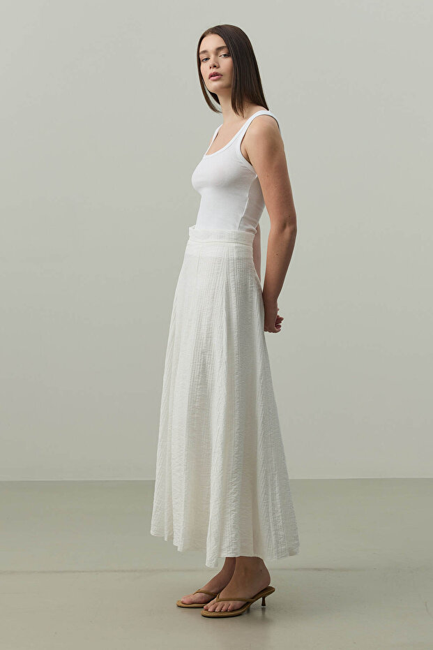 Gode Açılımlı Etek Beyaz - 1