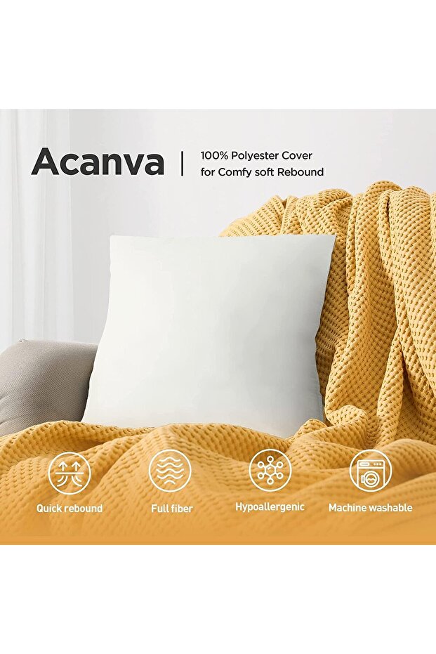 Decorative Throw Pillow Inserts, Square Euro Sham, Polyester Microfiber, 2 Count, White